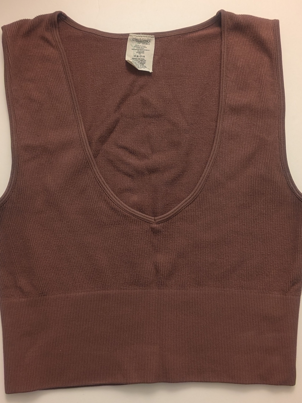 C'est Moi Bamboo Reversable Ribbed V-Neck Crop Top